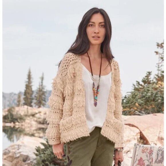Sundance Sweaters - NWOT! SUNDANCE Natural Wonders Boho Crochet Knit Wool/Alpaca Cardigan in Cream